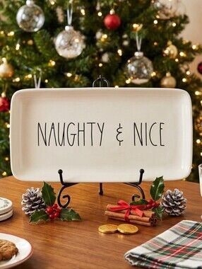 RAE DUNN "Naughty & Nice" Rectangular Ceramic Serving Platter